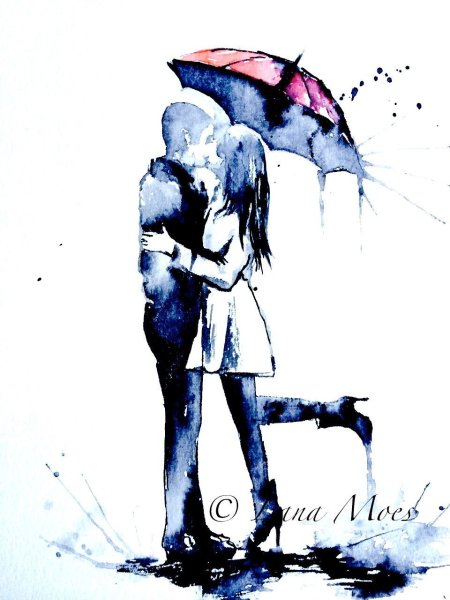 Влюбленные акварель