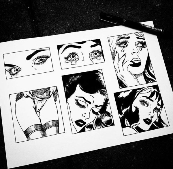 Тату в стиле комиксов черно белые