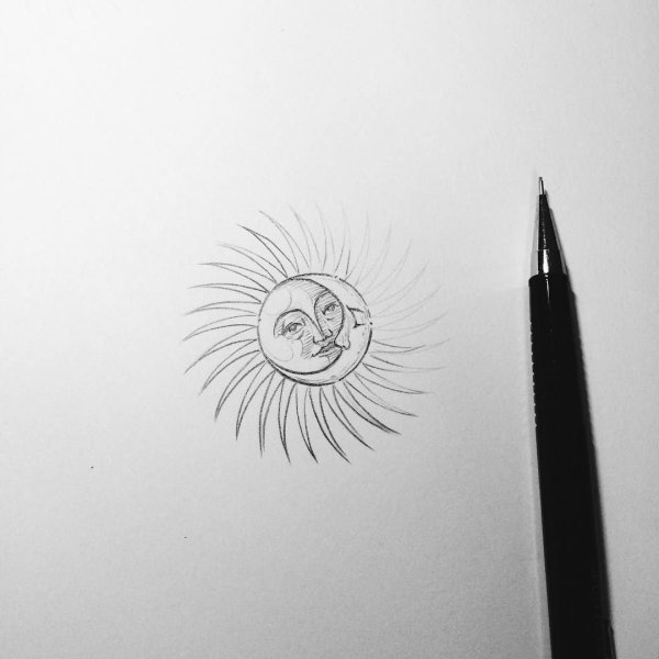 Солнце рисунок карандашом