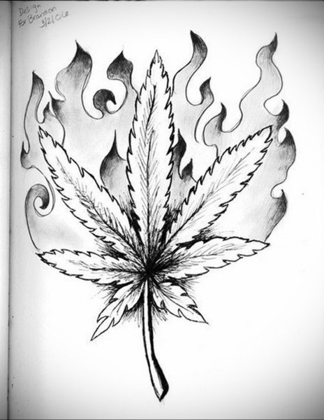 Листок канабиса тату эскиз