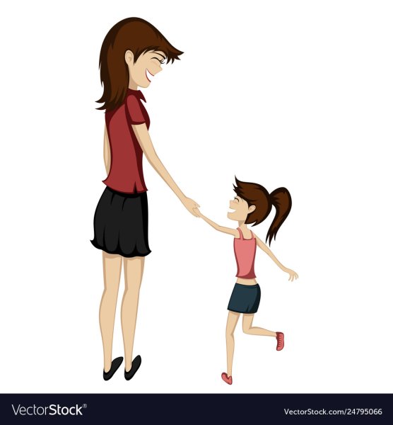 Девочка держит маму за руку