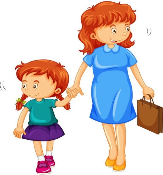 Мама и ребенок идут в детский сад