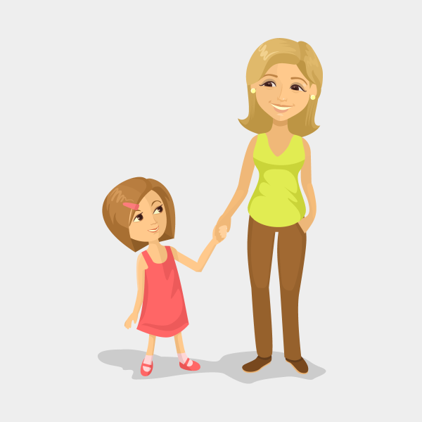 Мультяшная девочка с мамой