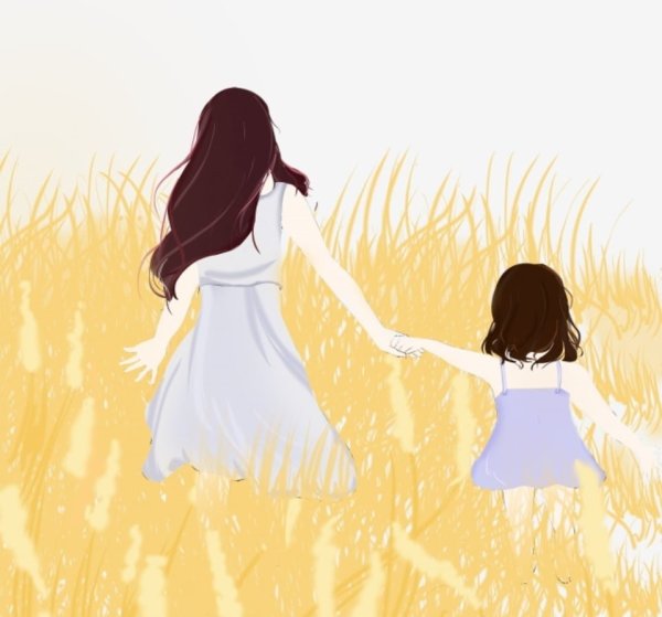 Рисунок мама и дочь со спины