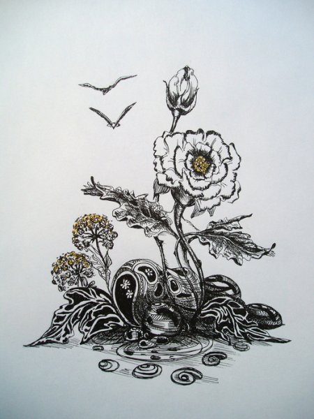 Цветы черной ручкой