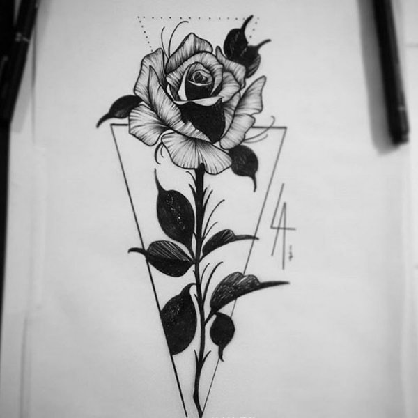 Роза тату эскиз черно белый