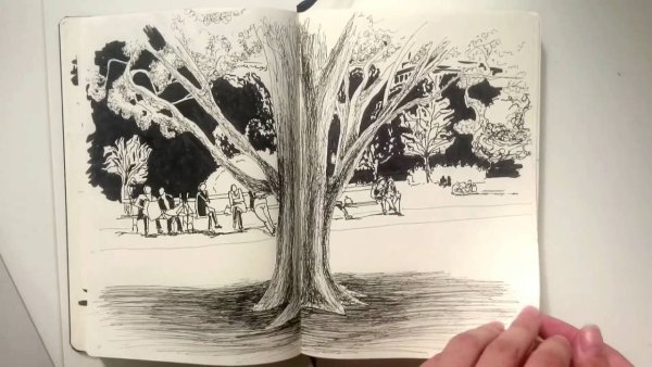 Рисунки пейзажей в скетчбук сложные