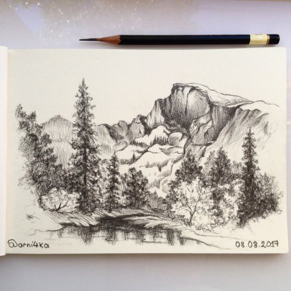 Пейзаж простым карандашом