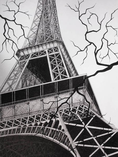 Эйфелева башня черной ручкой
