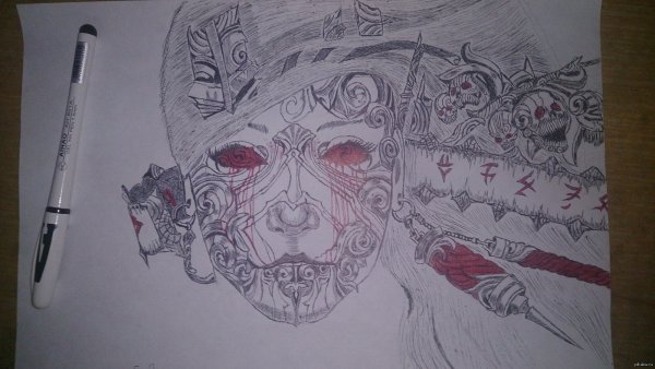 Рисунки красной гелевой ручкой