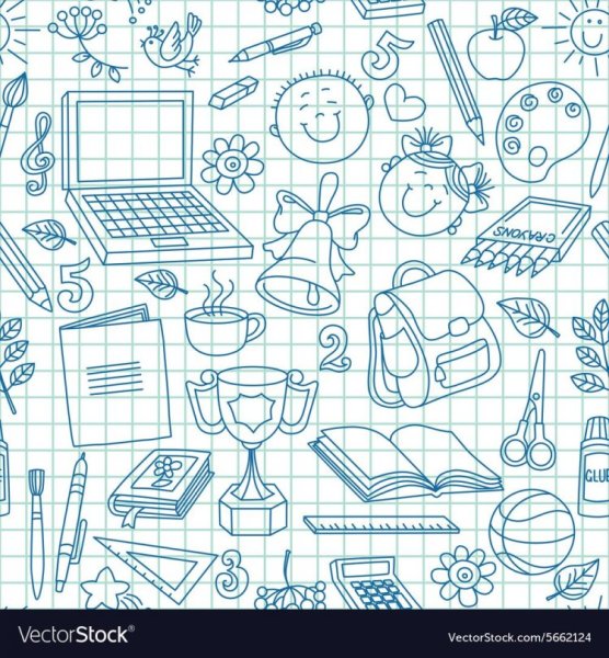 Школьный фон в клеточку с рисунками