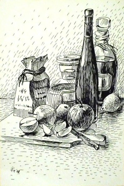 Моранди натюрморт тушь, перо