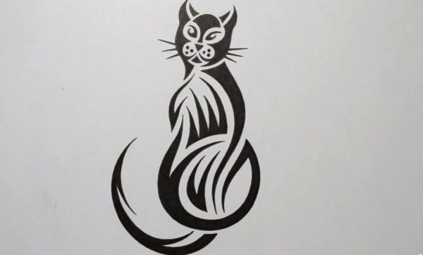 Тату кошечка на бумаге