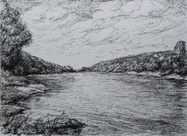 Пейзаж черной ручкой