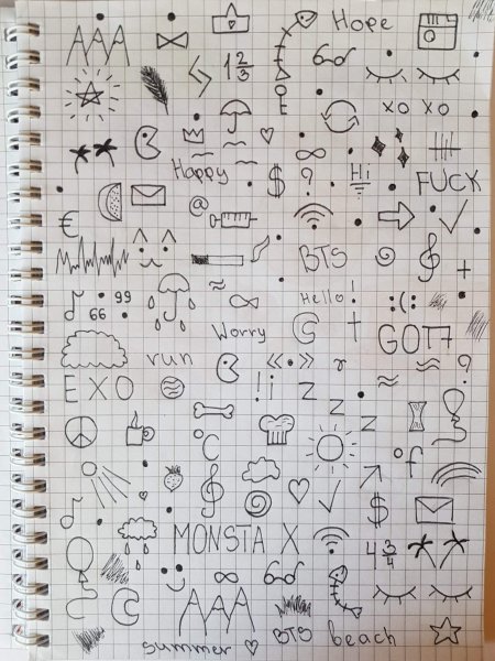 Маленькие рисунки ручкой в тетради