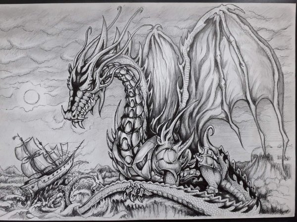 Дракон гелевой ручкой