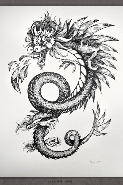 Дракон черной ручкой