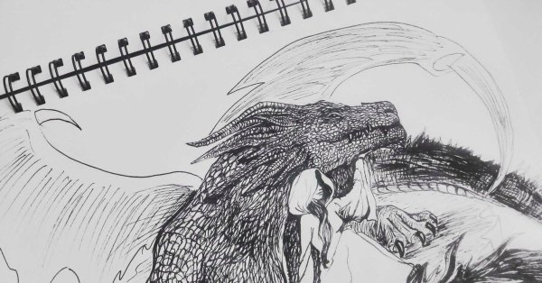 Дракон черной ручкой