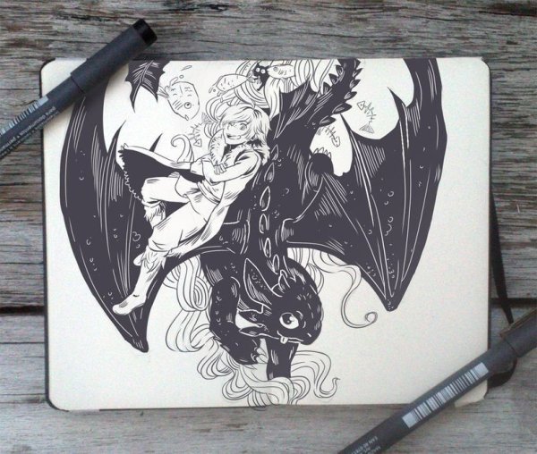 Дракон черной ручкой