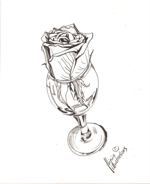 Роза в бокале рисунок