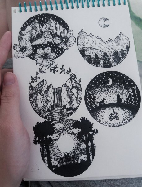 Скетчбук гелевой ручкой