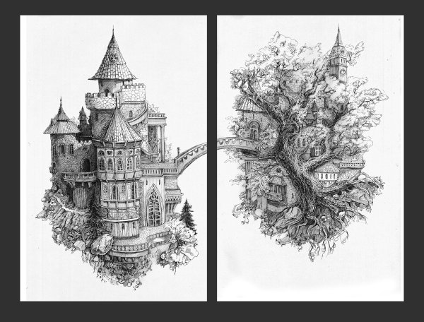 Замок Графика тушью