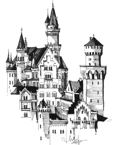 Замок Нойшванштайн скетч