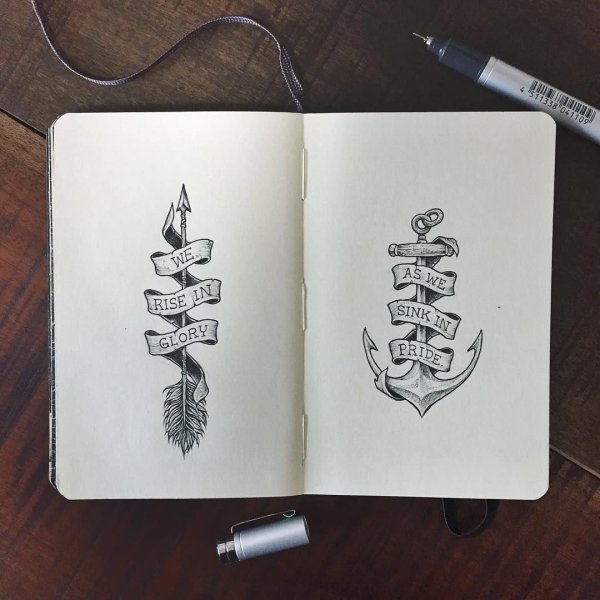 Зарисовки для скетчбука черной ручкой