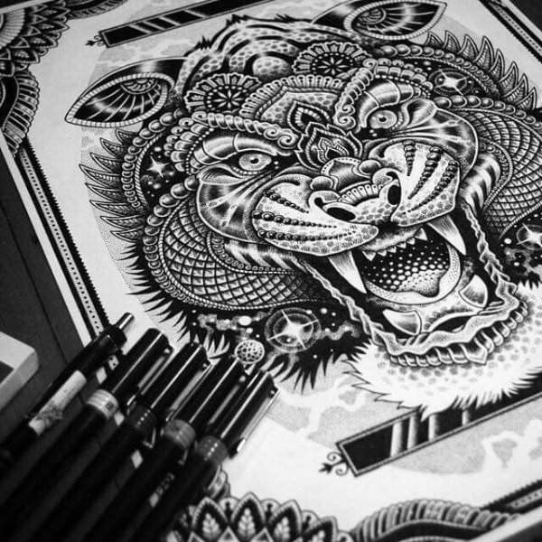 Тигр гелевой ручкой