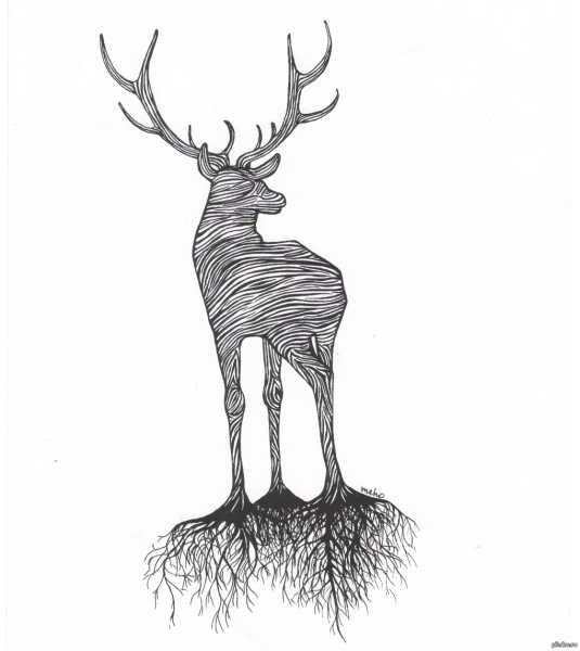 Олень гелевой ручкой