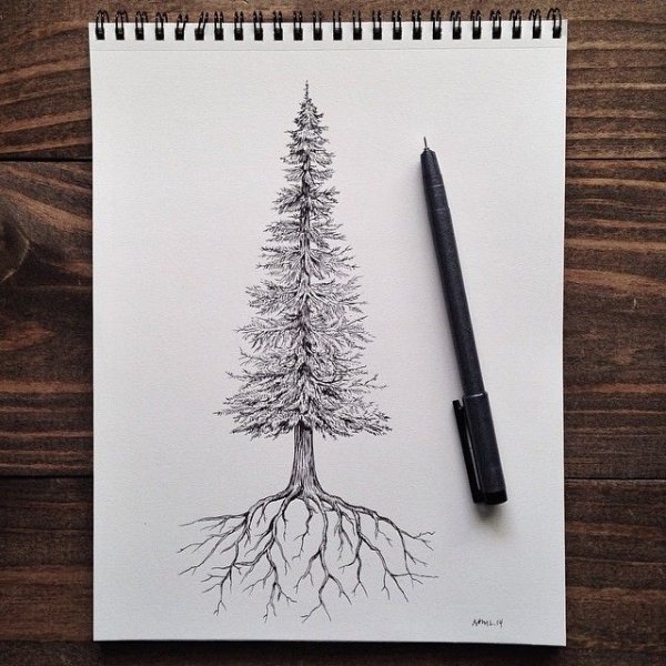 Дерево гелевой ручкой