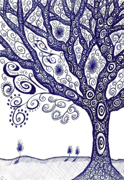 Деревья чёрной гелиевой ручкой