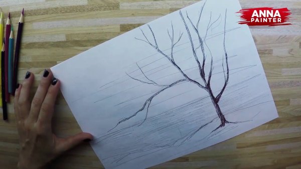 Дерево гелевой ручкой