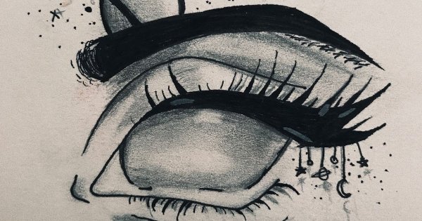 Плачущие глаза чёрной ручкой