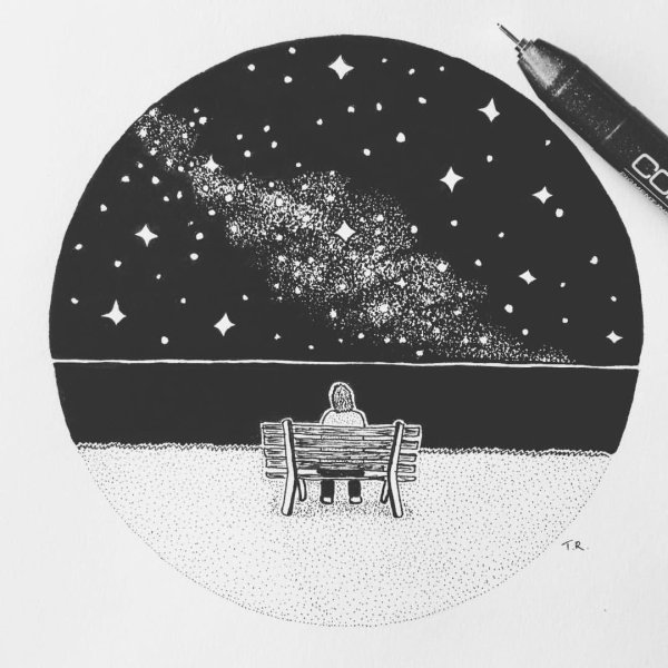 Звёздное небо рисунок карандашом