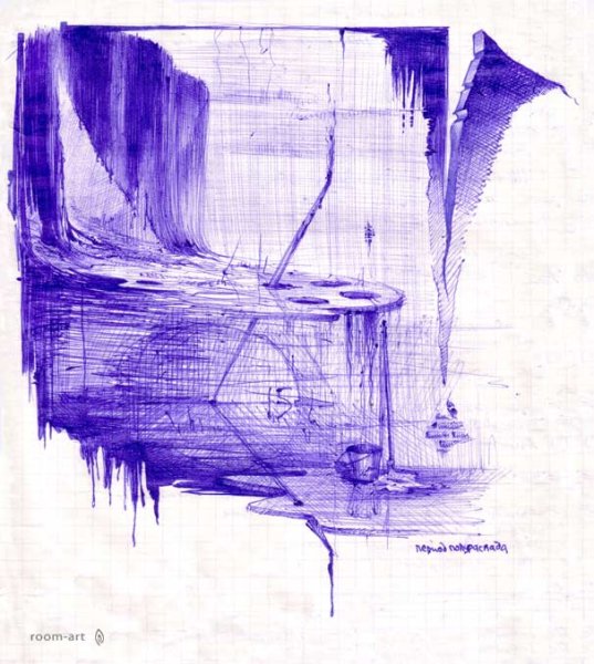 Пейзаж шариковой ручкой