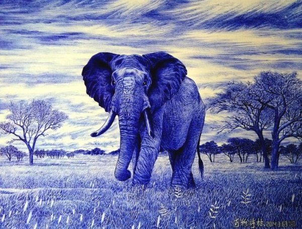 Пейзаж шариковой ручкой