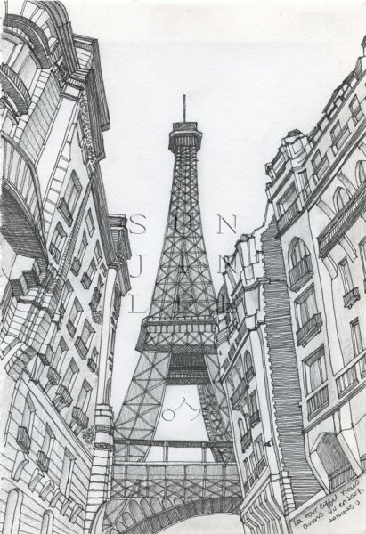 Скетч Париж Эйфелева башня