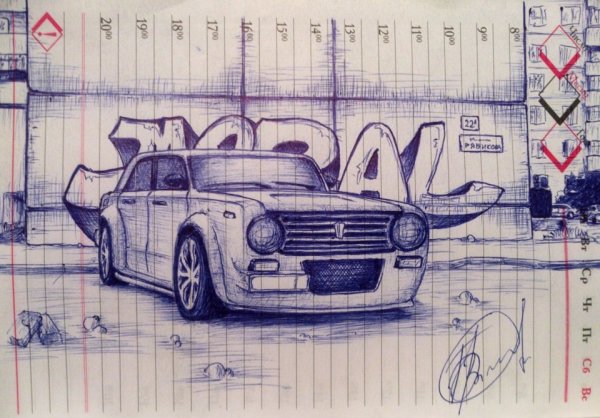 Рисунок автомобиля ручкой
