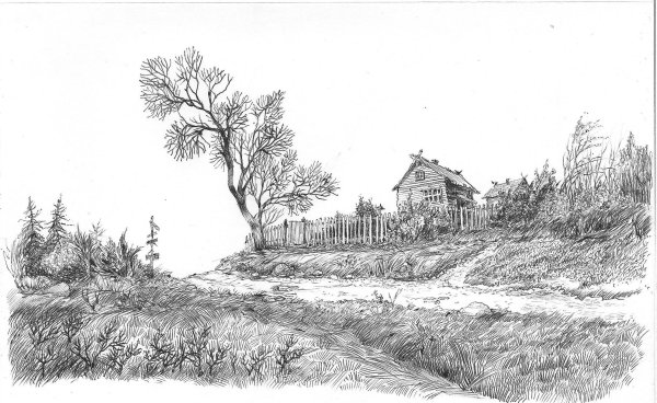 Деревня рисунок карандашом