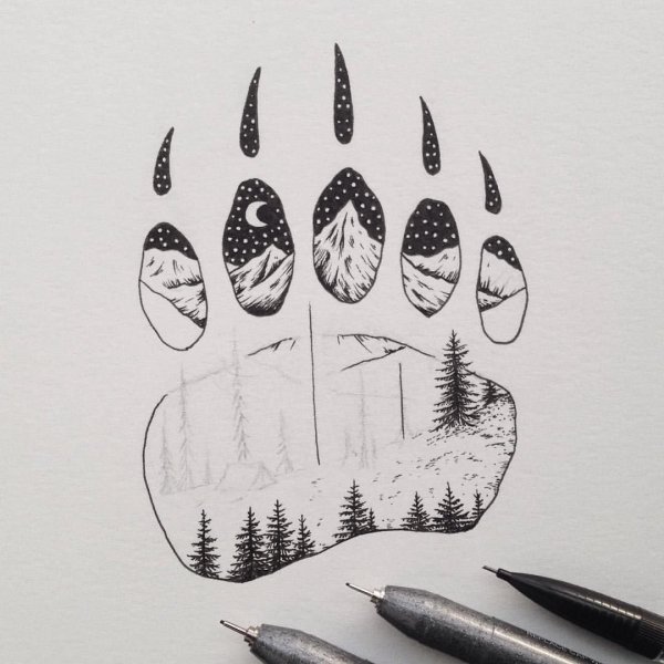 Зарисовки черной ручкой легкие