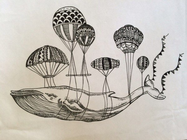 Тату эскиз воздушный шар с китом