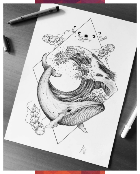 Тату кит эскиз