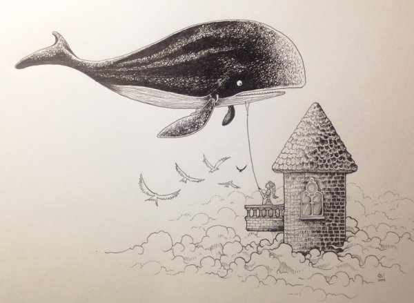 Нарисовать кита тушью