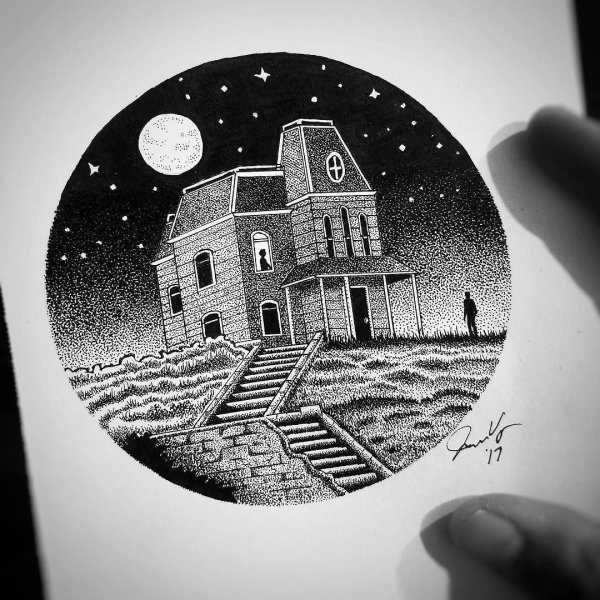 Рисование черной ручкой в круге