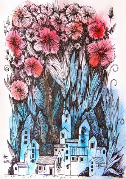 Рисование акварелью и гелевой ручкой