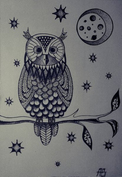 Сова черной ручкой