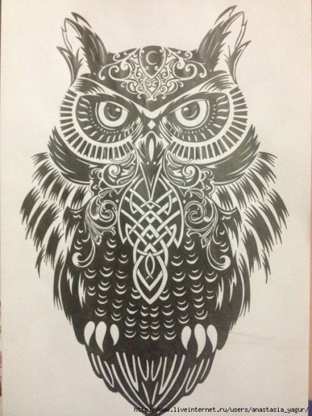 Рисование гелевой ручкой Сова