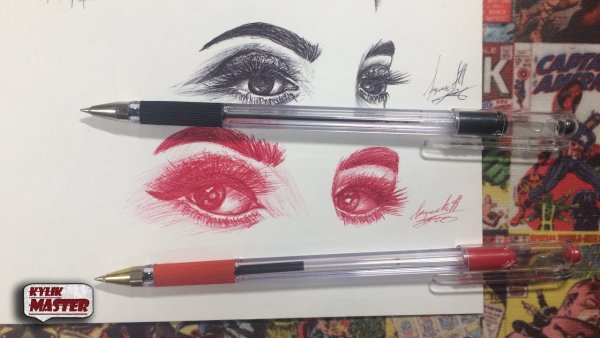 Рисунок шариковой красной ручкой