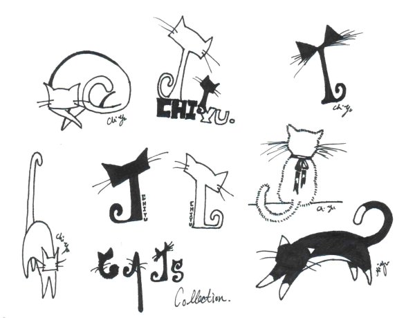 Рисунки черных кошек для срисовки